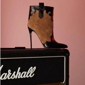 Identita Leonor Brown and Black Leather and Suede Ankle Boots, 4.8“ heel. New.